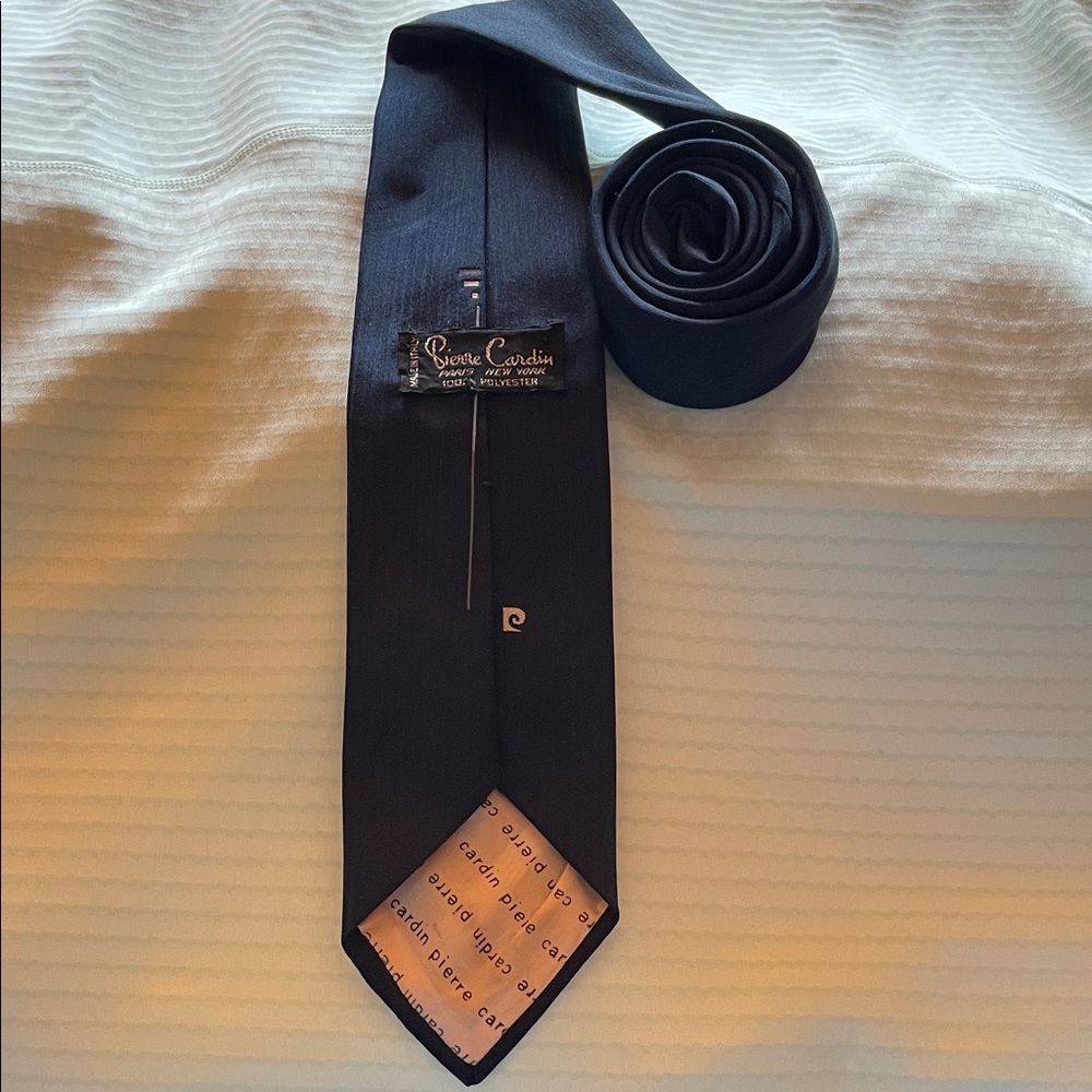 Pierre Cardin Men's Black Textured Polyester Tie Made in Italy with Subtle Logo